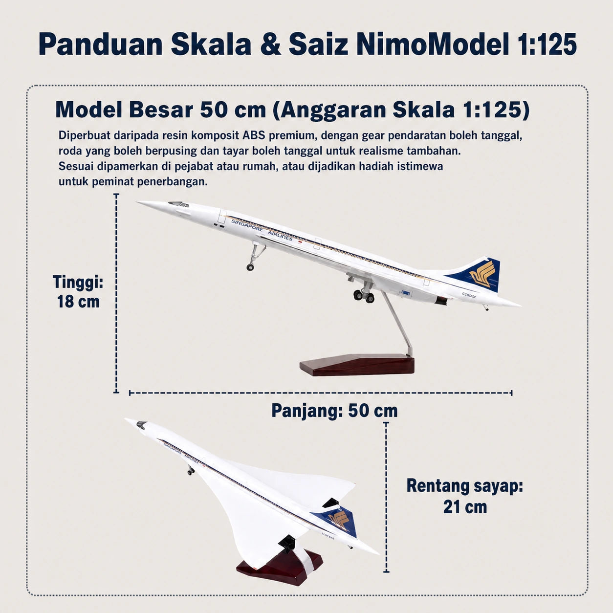 Model Singapore Airlines Concorde Skala 1:125