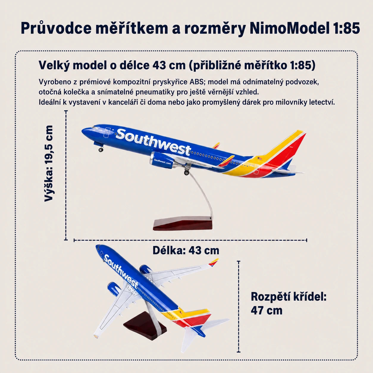 Model Southwest Airlines Boeing 737 v měřítku 1:85