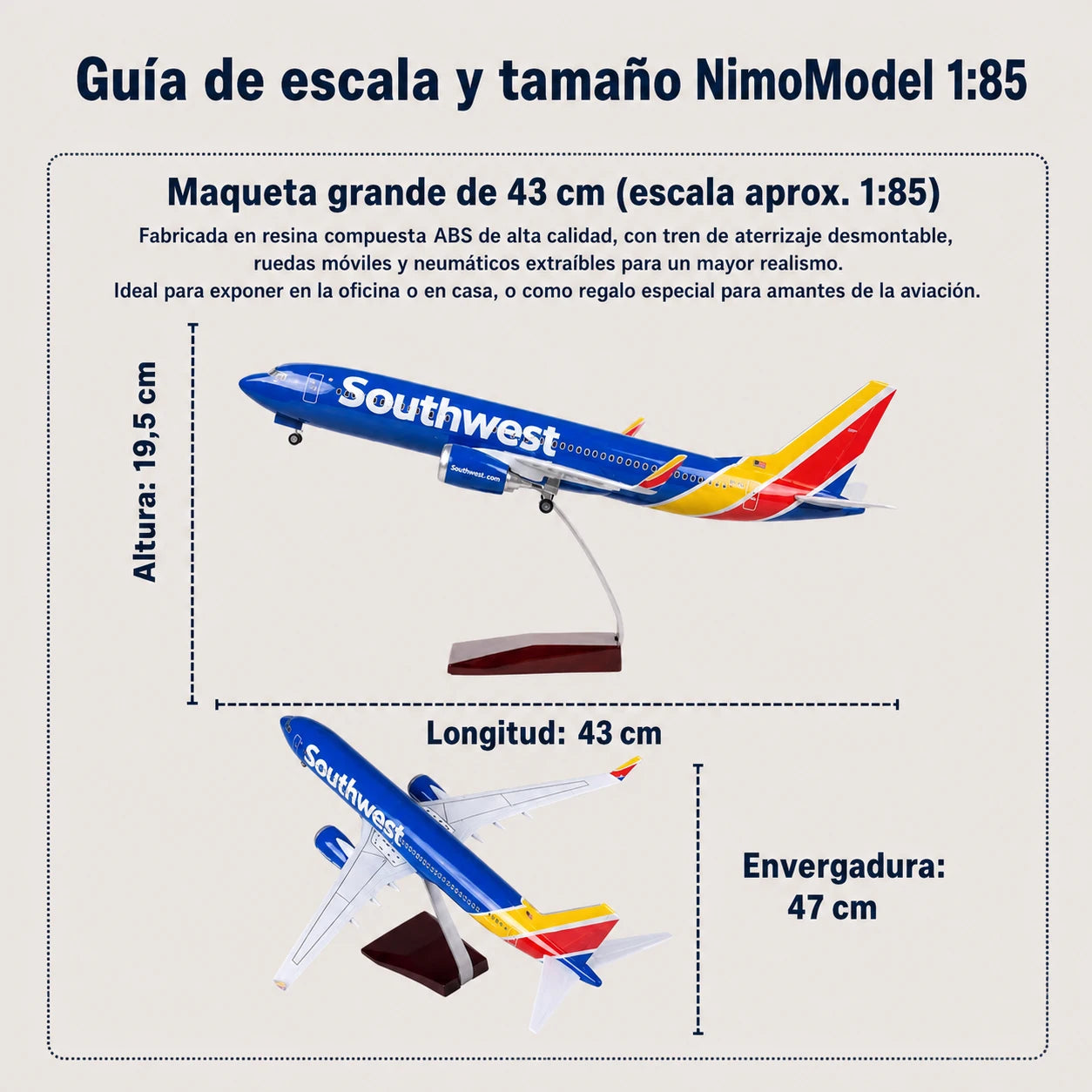 Maqueta Boeing 737 de Southwest Airlines a escala 1:85