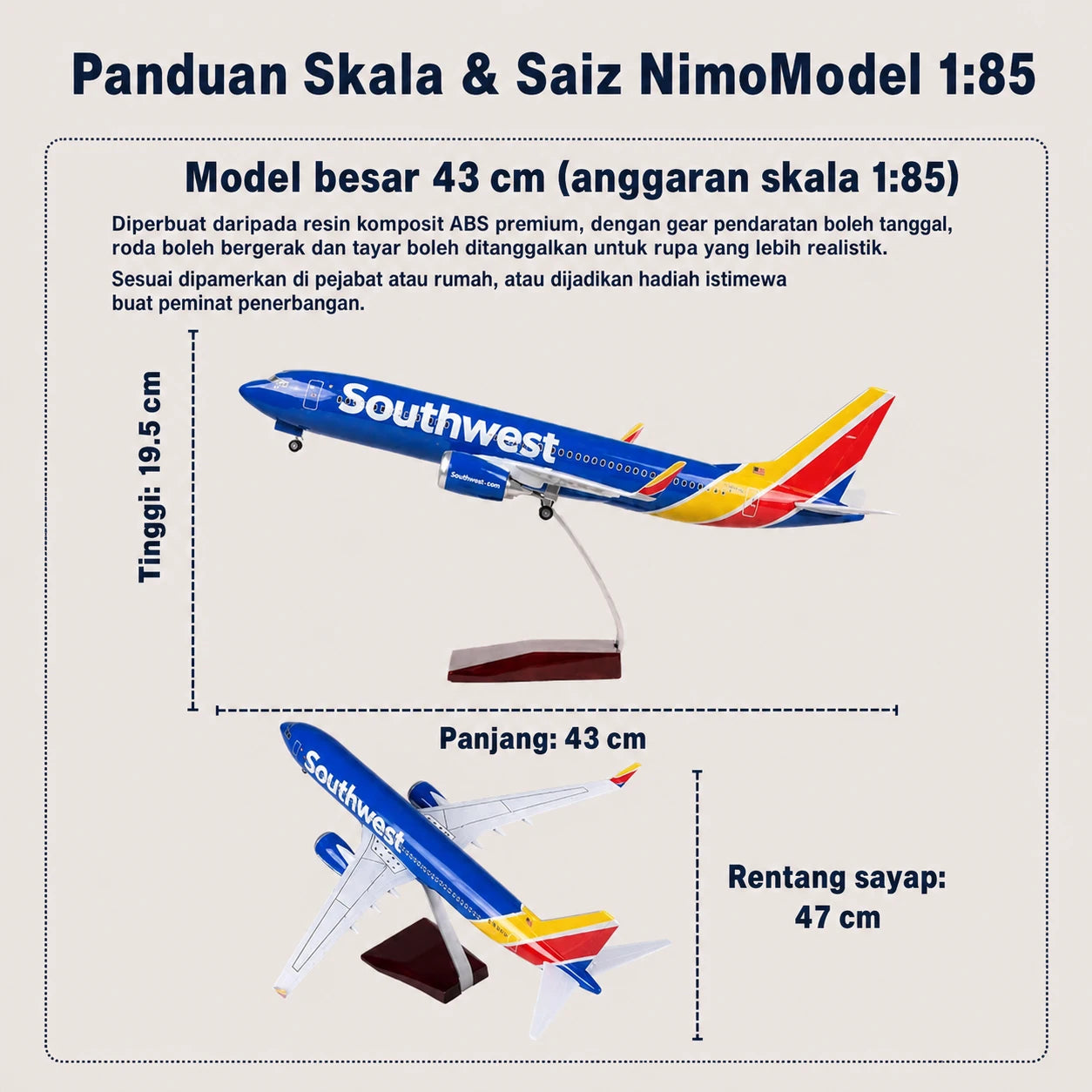 Model Southwest Airlines Boeing 737 Skala 1:85