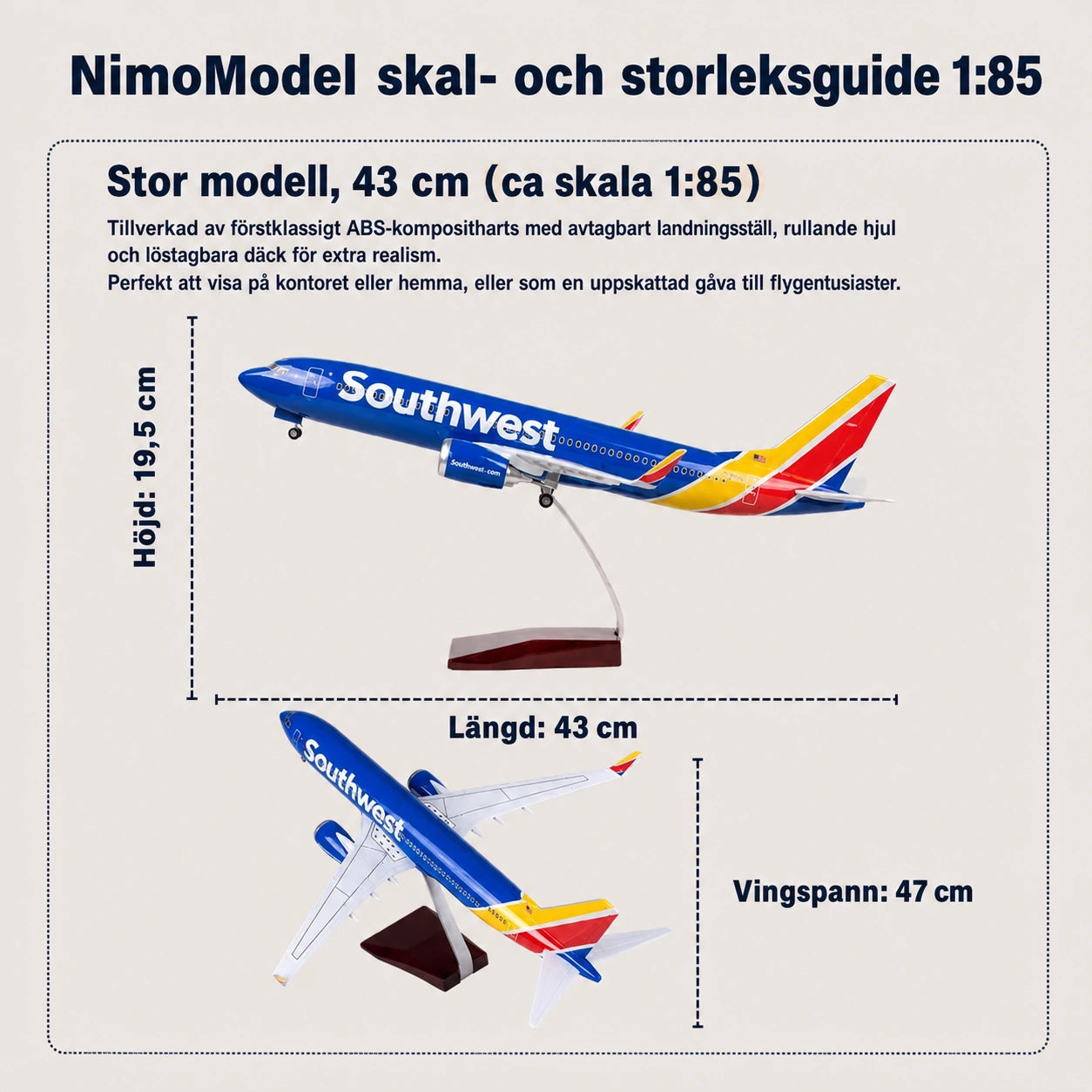 Modell av Southwest Airlines Boeing 737 i skala 1:85