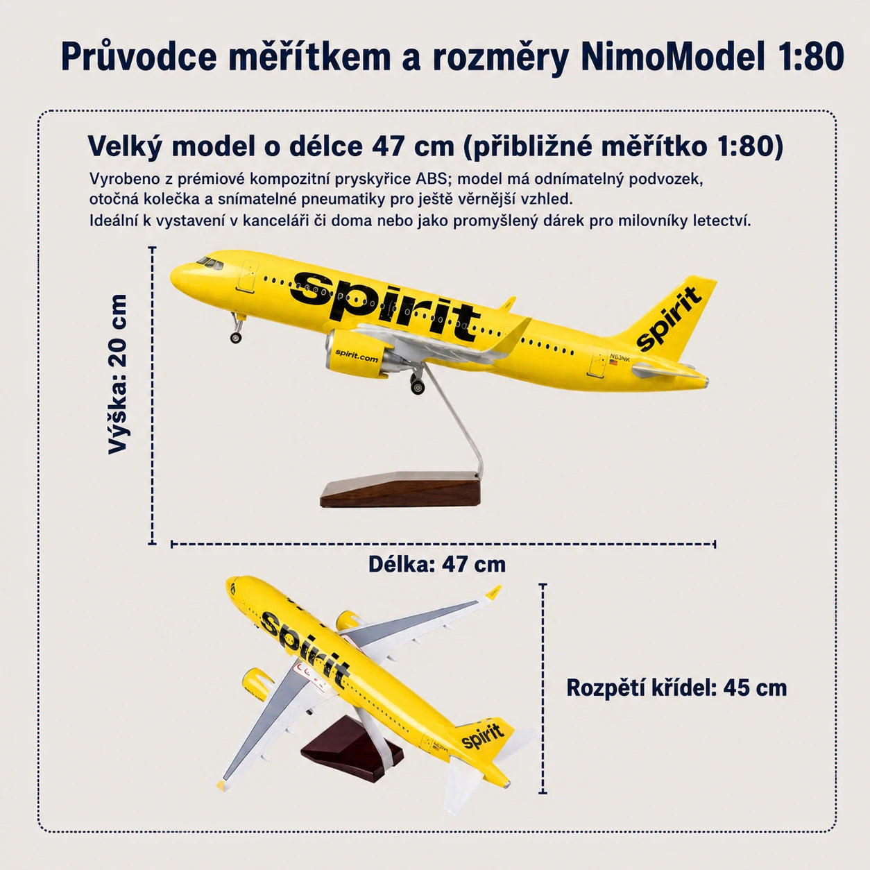Model Spirit Airlines Airbus A320 v měřítku 1:80