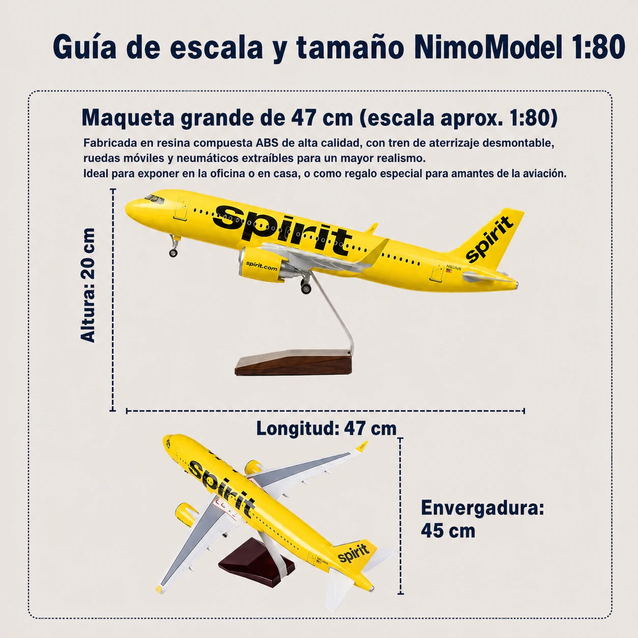 Maqueta Airbus A320 de Spirit Airlines a escala 1:80