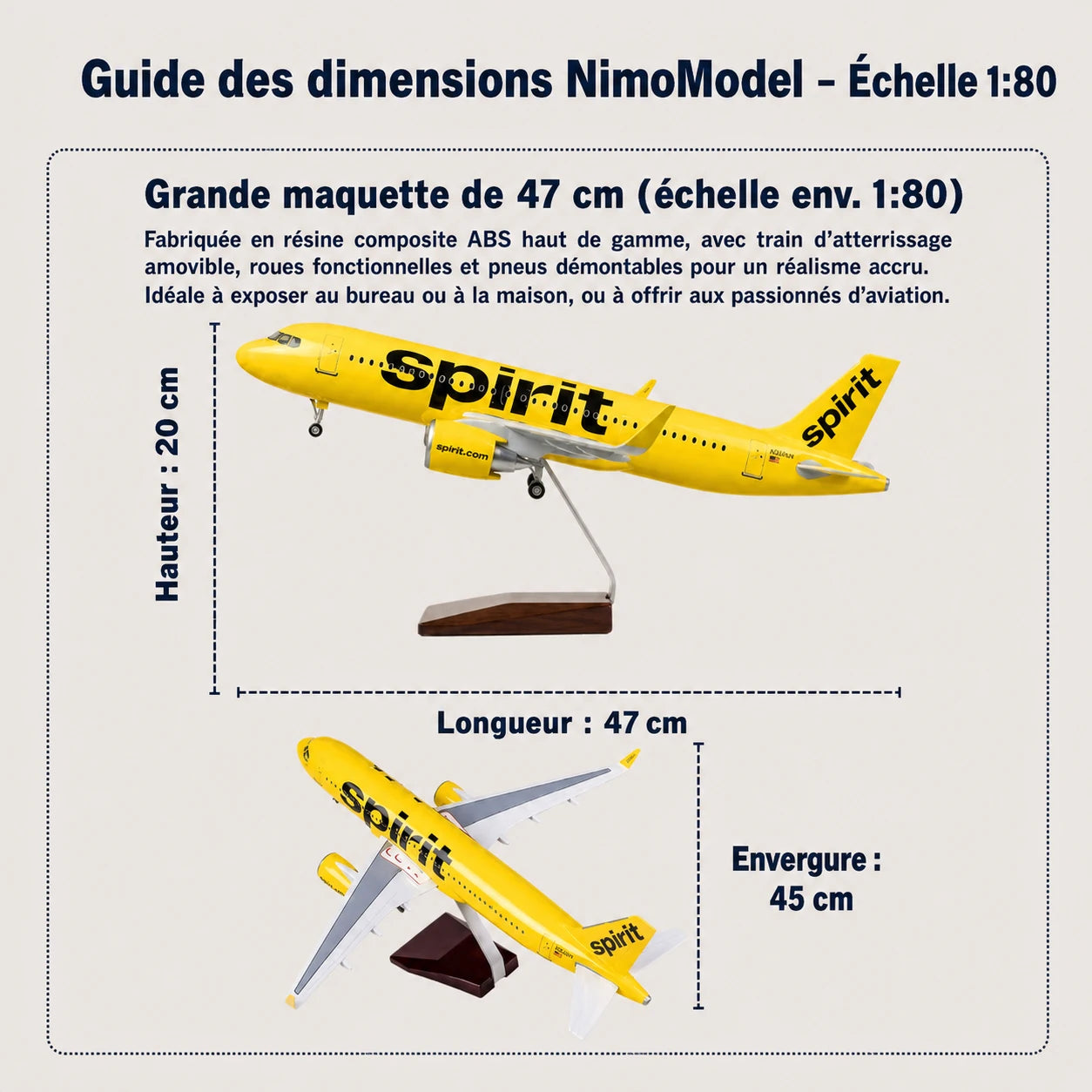 Maquette Airbus A320 de Spirit Airlines à l’échelle 1:80