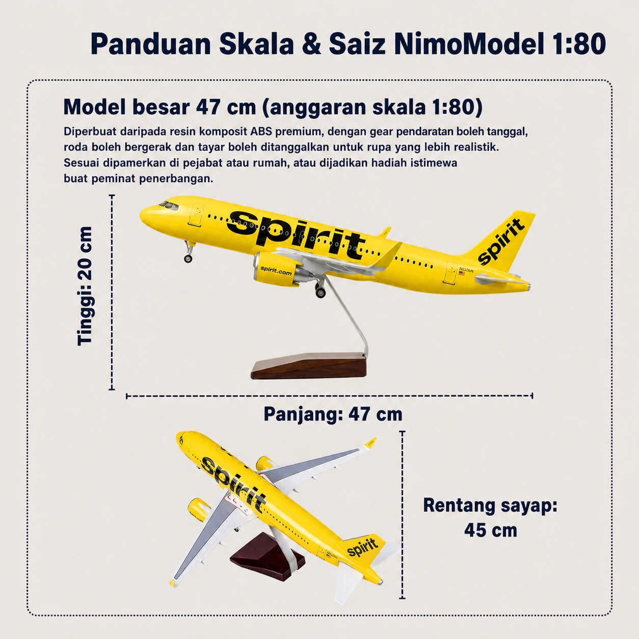 Model Spirit Airlines Airbus A320 Skala 1:80