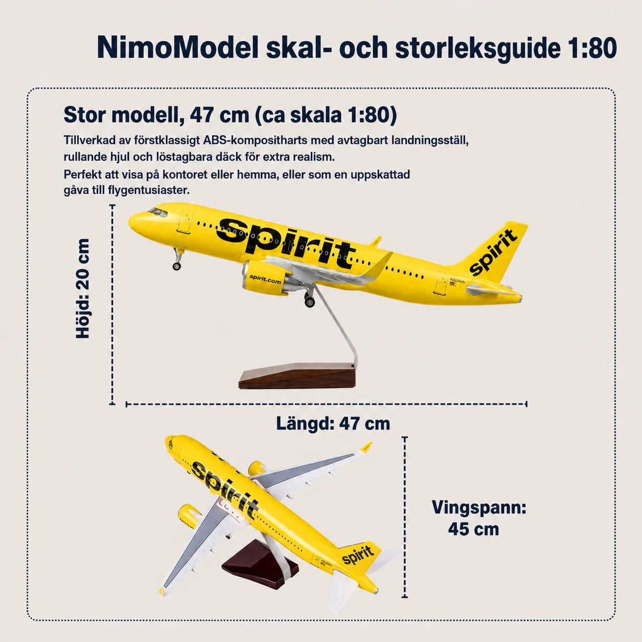 Modell av Spirit Airlines Airbus A320 i skala 1:80