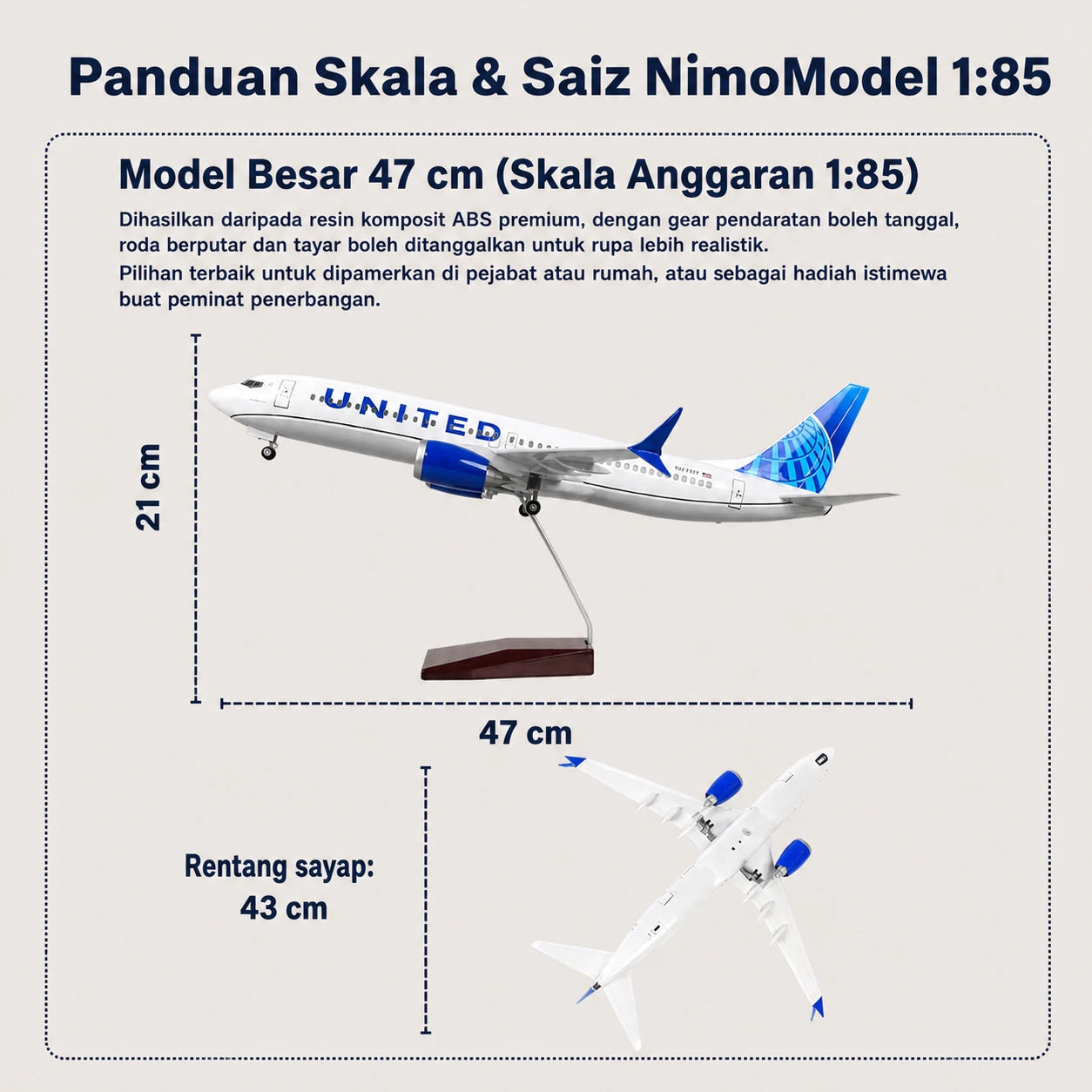 Model United Airlines Boeing 737 Skala 1:85