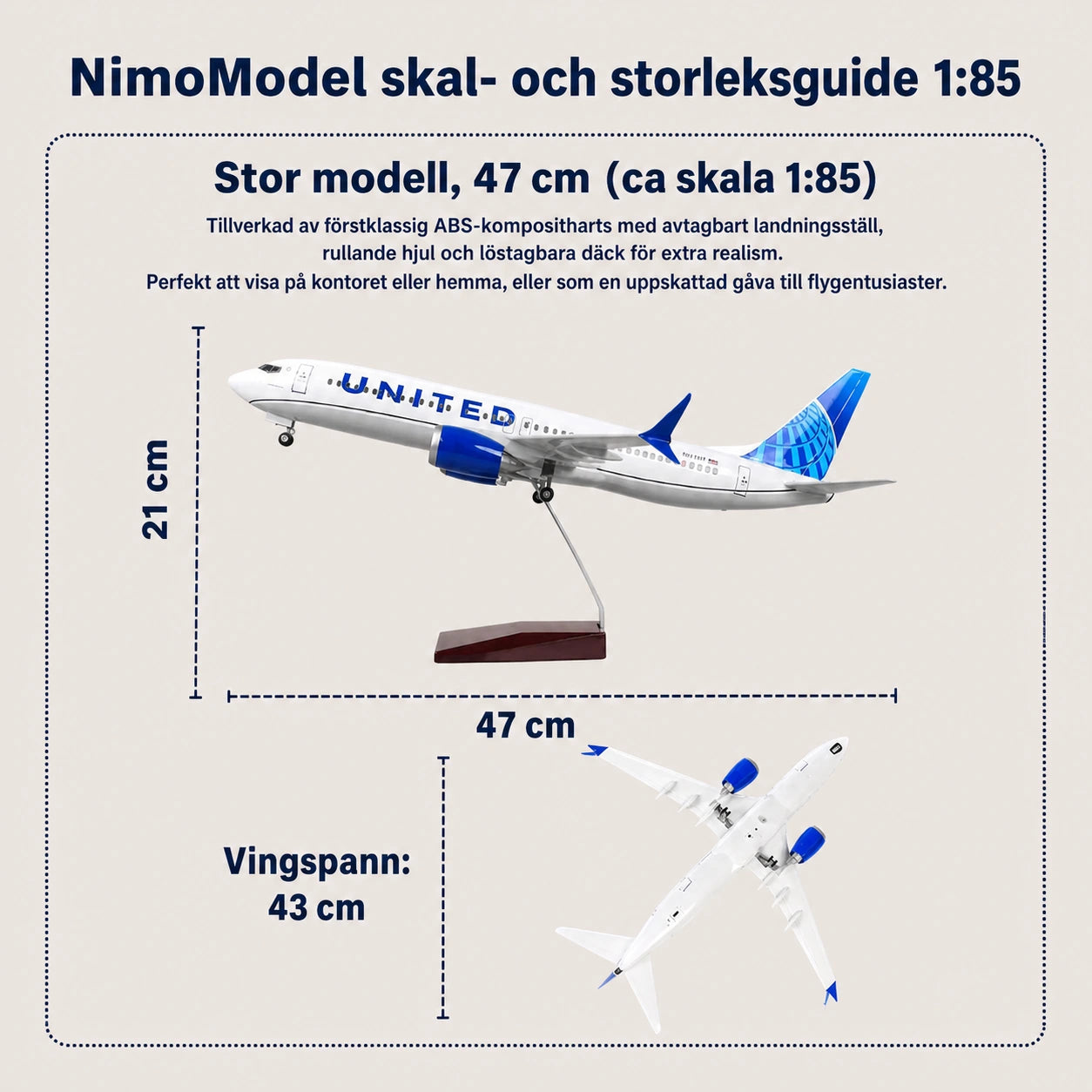 Modell av United Airlines Boeing 737 i skala 1:85