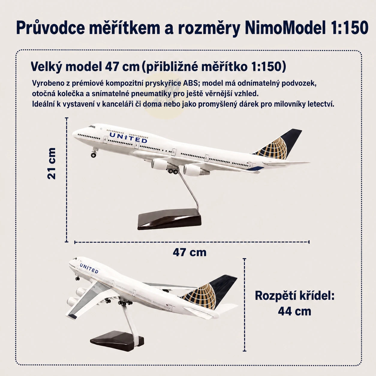 Model United Airlines Boeing 747 v měřítku 1:150