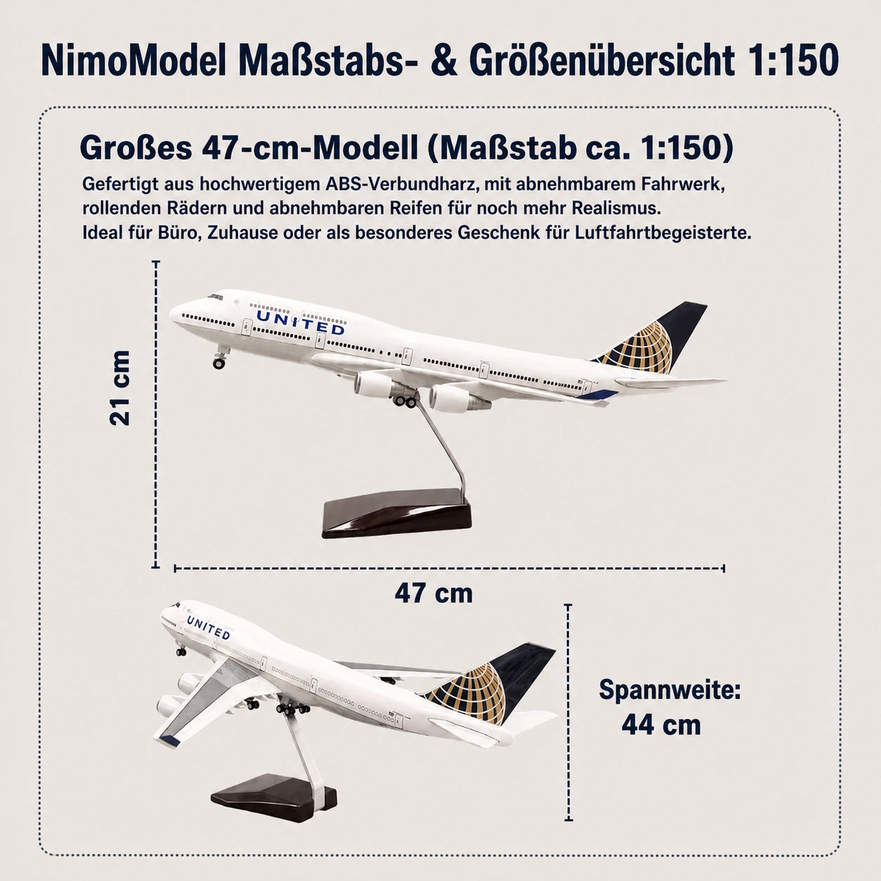 United Airlines Boeing 747 – Modell im Maßstab 1:150