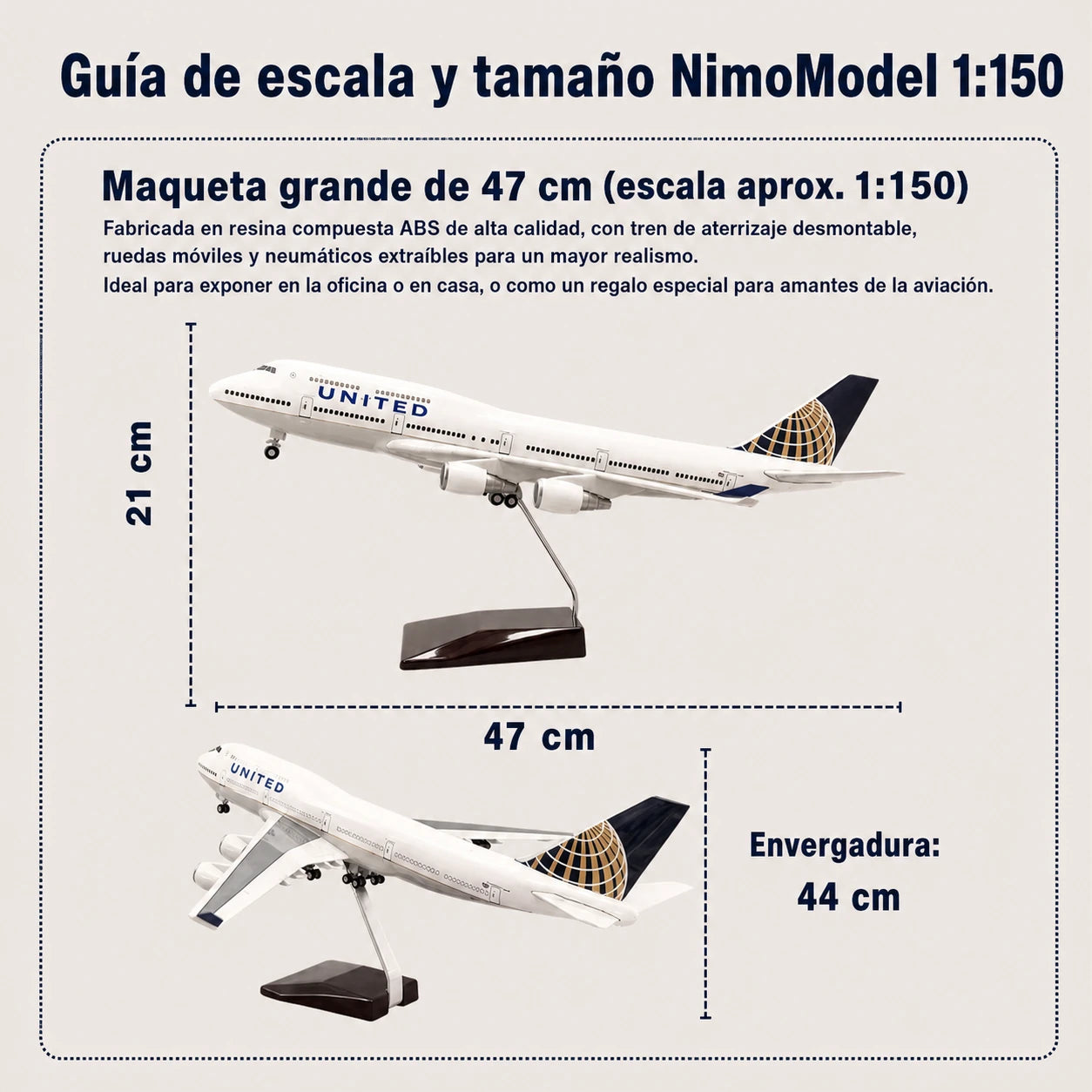 Maqueta Boeing 747 de United Airlines a escala 1:150