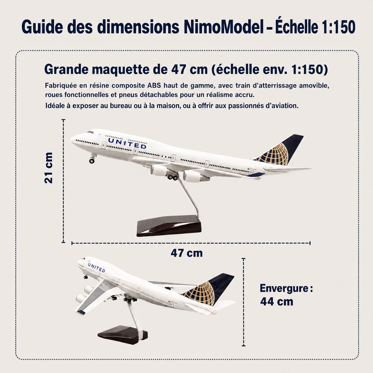 Maquette Boeing 747 de United Airlines à l’échelle 1:150