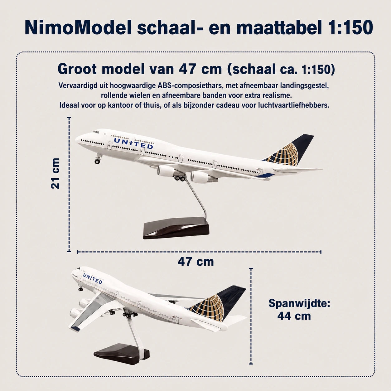 Schaalmodel United Airlines Boeing 747 1:150