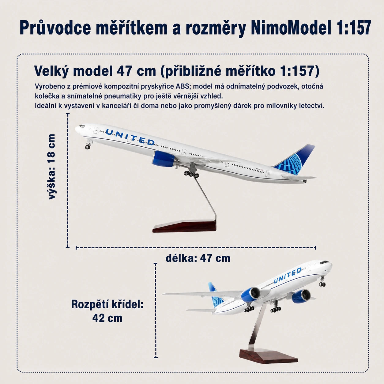 Model United Airlines Boeing 777 v měřítku 1:157