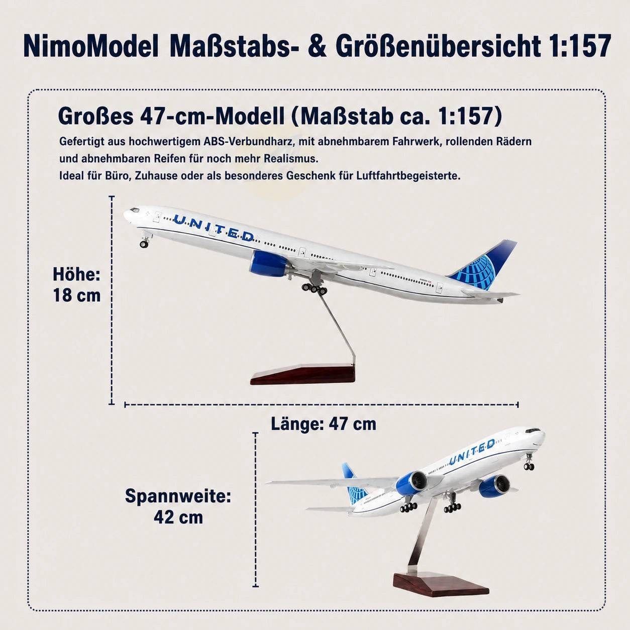 United Airlines Boeing 777 – Modell im Maßstab 1:157