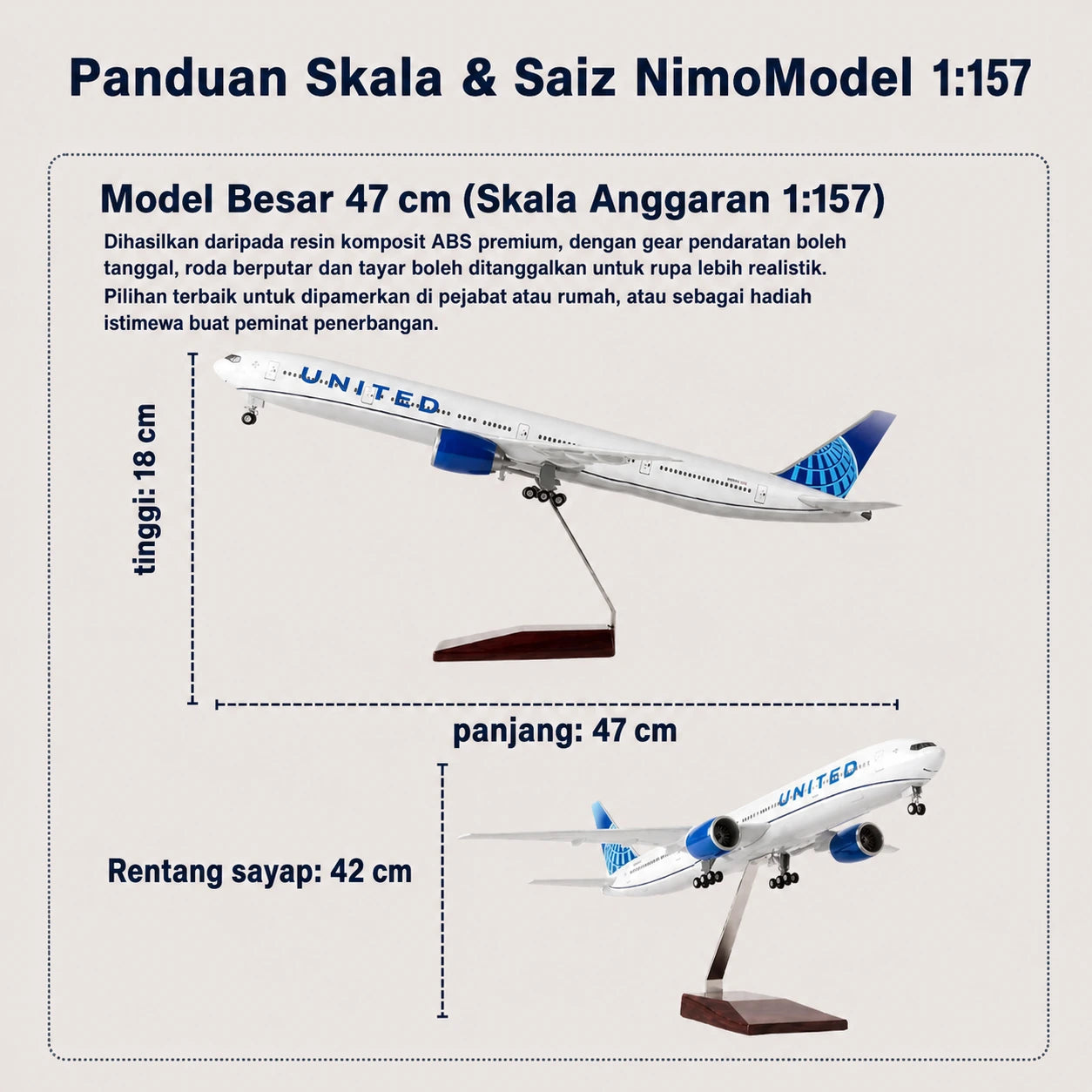 Model United Airlines Boeing 777 Skala 1:157