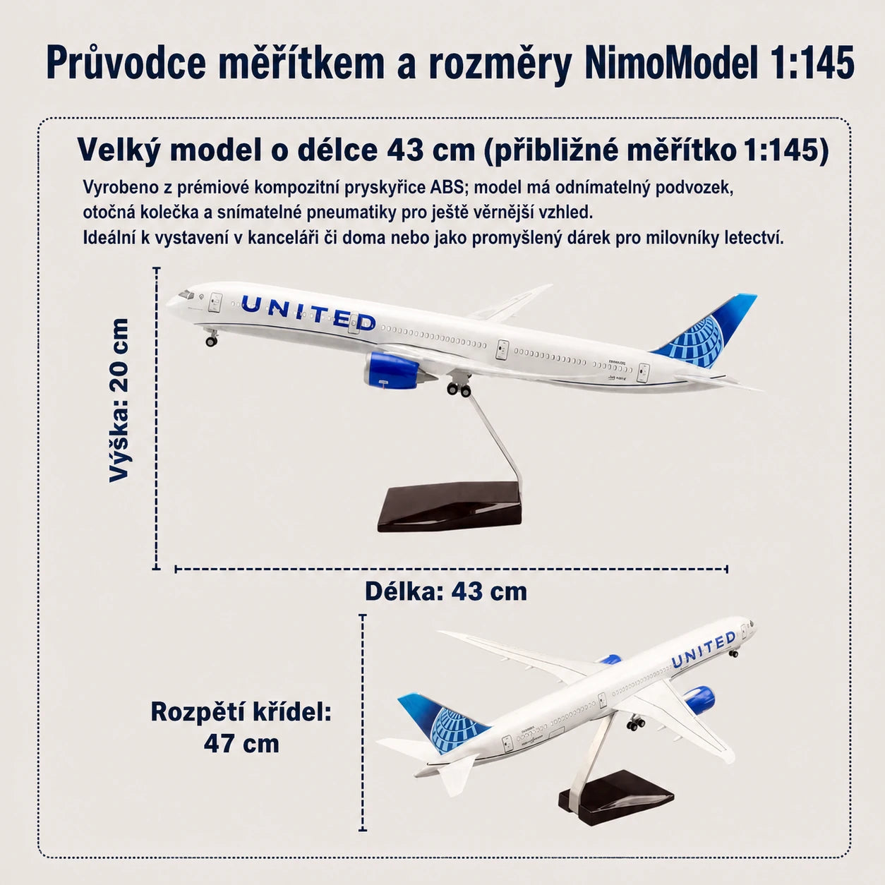 Model United Airlines Boeing 787-10 Dreamliner v měřítku 1:145