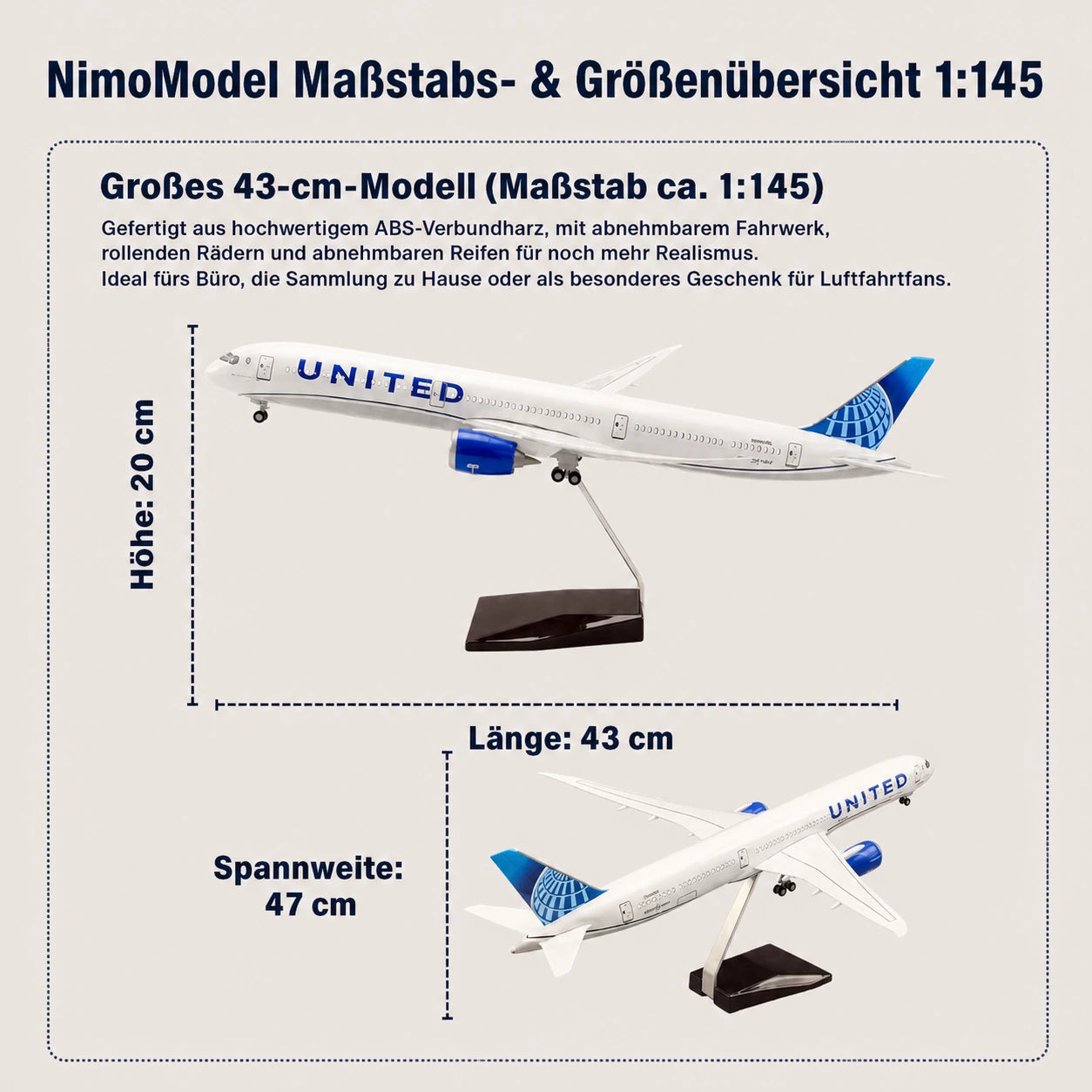 United Airlines Boeing 787-10 Dreamliner – Modell im Maßstab 1:145
