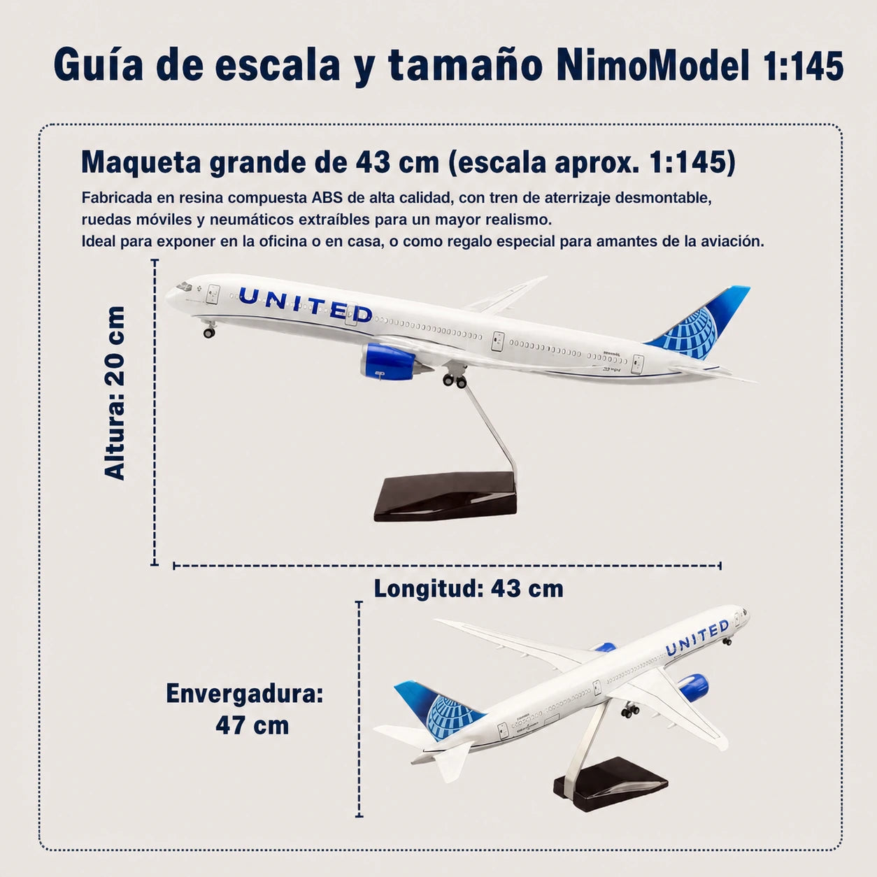 Maqueta Boeing 787-10 Dreamliner de United Airlines a escala 1:145