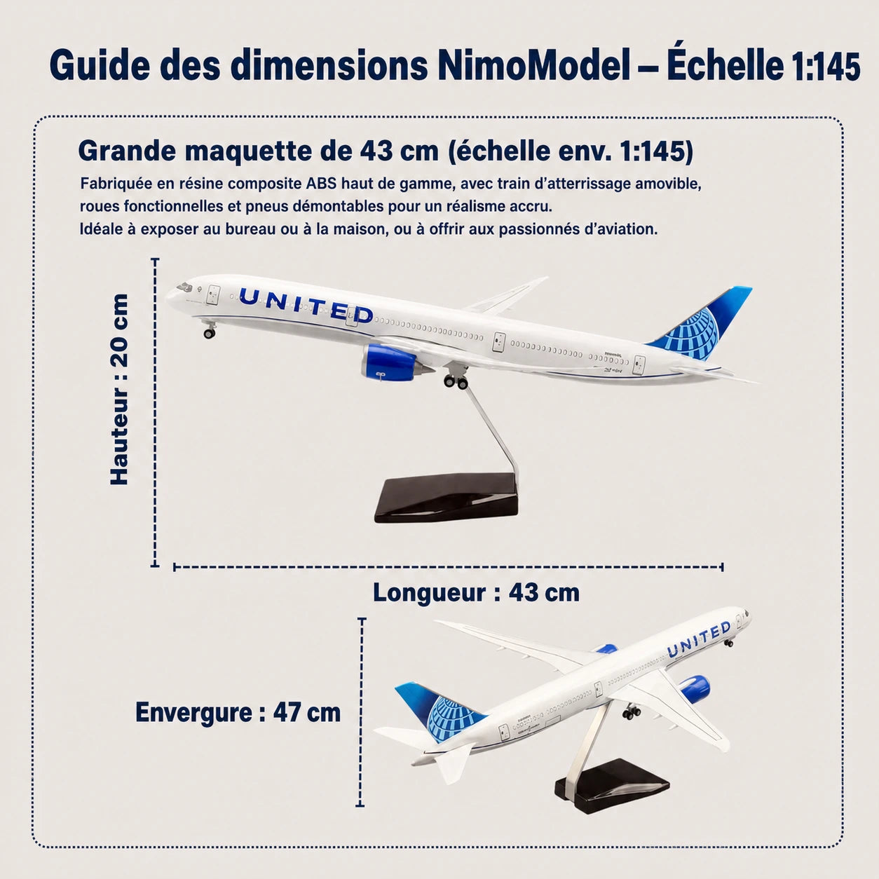 Maquette Boeing 787-10 Dreamliner de United Airlines à l’échelle 1:145