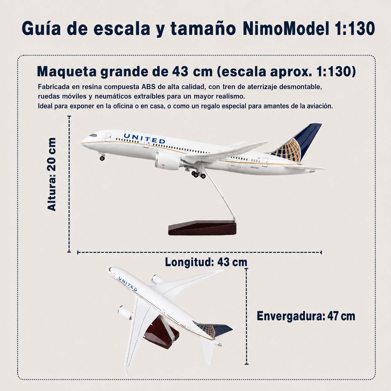 Maqueta Boeing 787 Dreamliner de United Airlines – librea clásica a escala 1:130