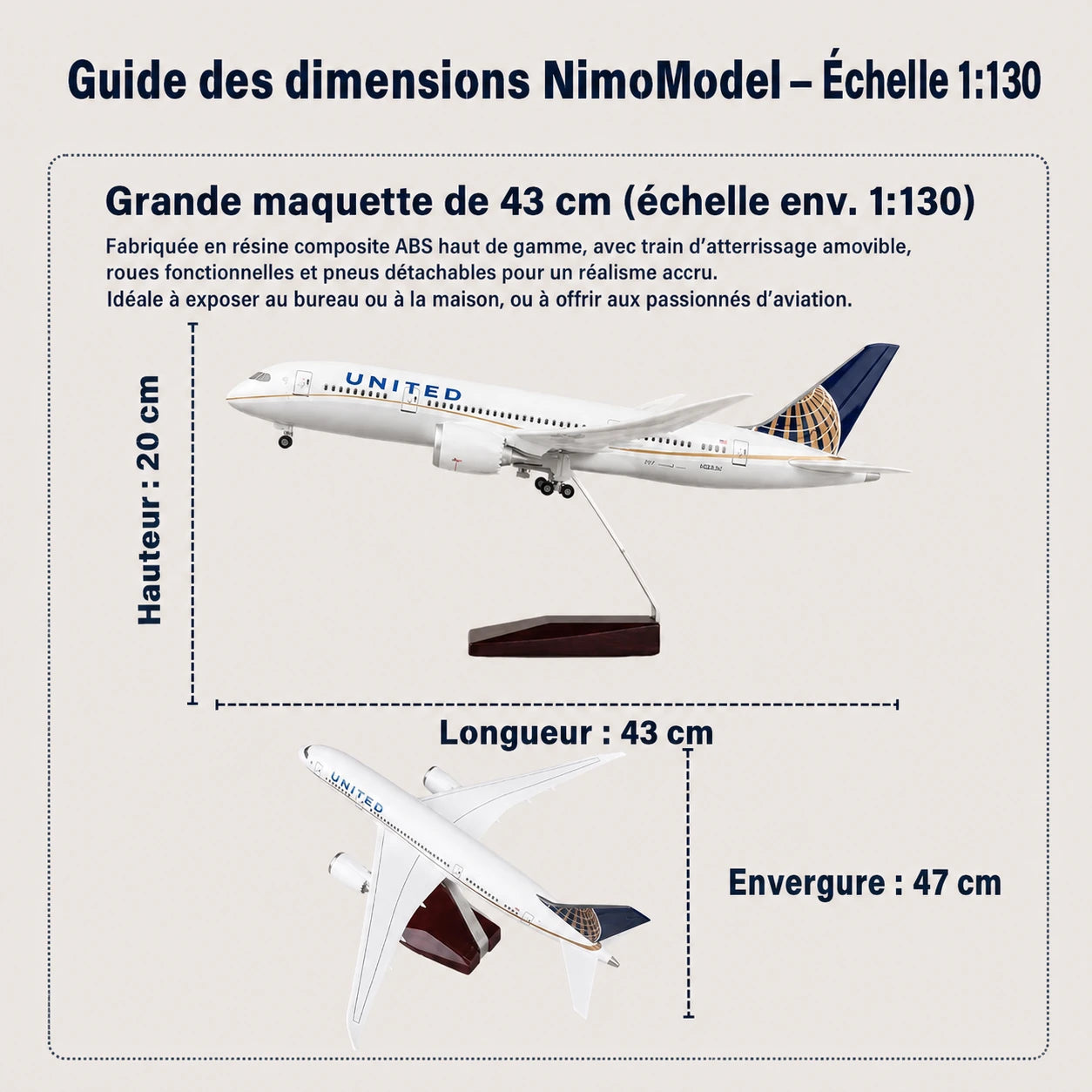 Maquette Boeing 787 Dreamliner de United Airlines – livrée classique à l’échelle 1:130