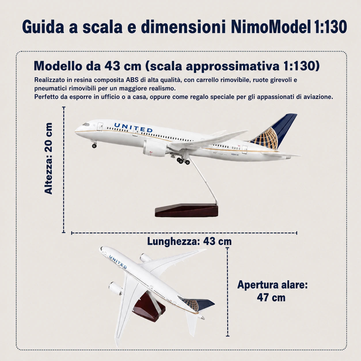 Modellino Boeing 787 Dreamliner United Airlines – livrea classica in scala 1:130