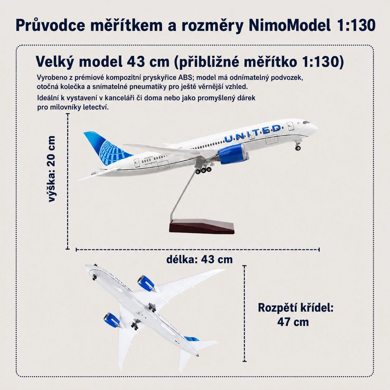 Model United Airlines Boeing 787 Dreamliner v měřítku 1:130