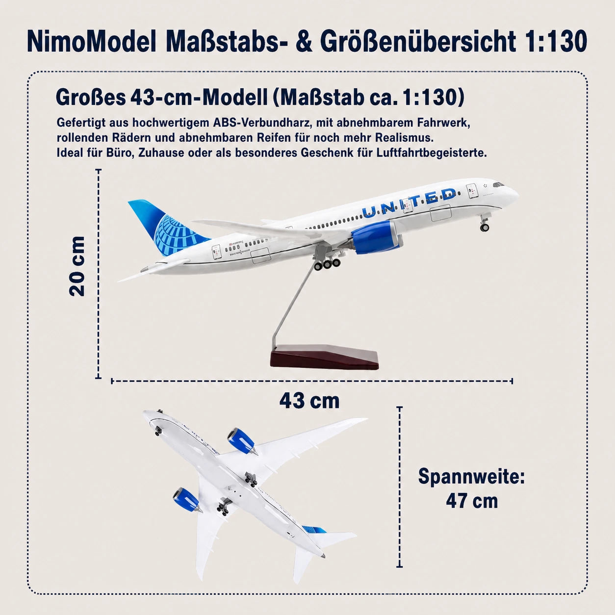 United Airlines Boeing 787 Dreamliner – Modell im Maßstab 1:130