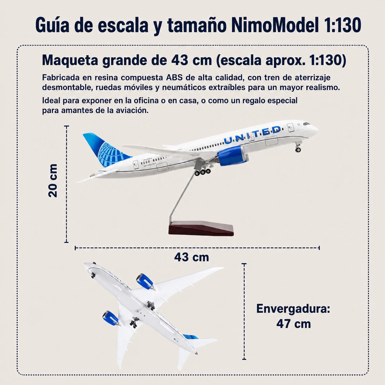 Maqueta Boeing 787 Dreamliner de United Airlines a escala 1:130