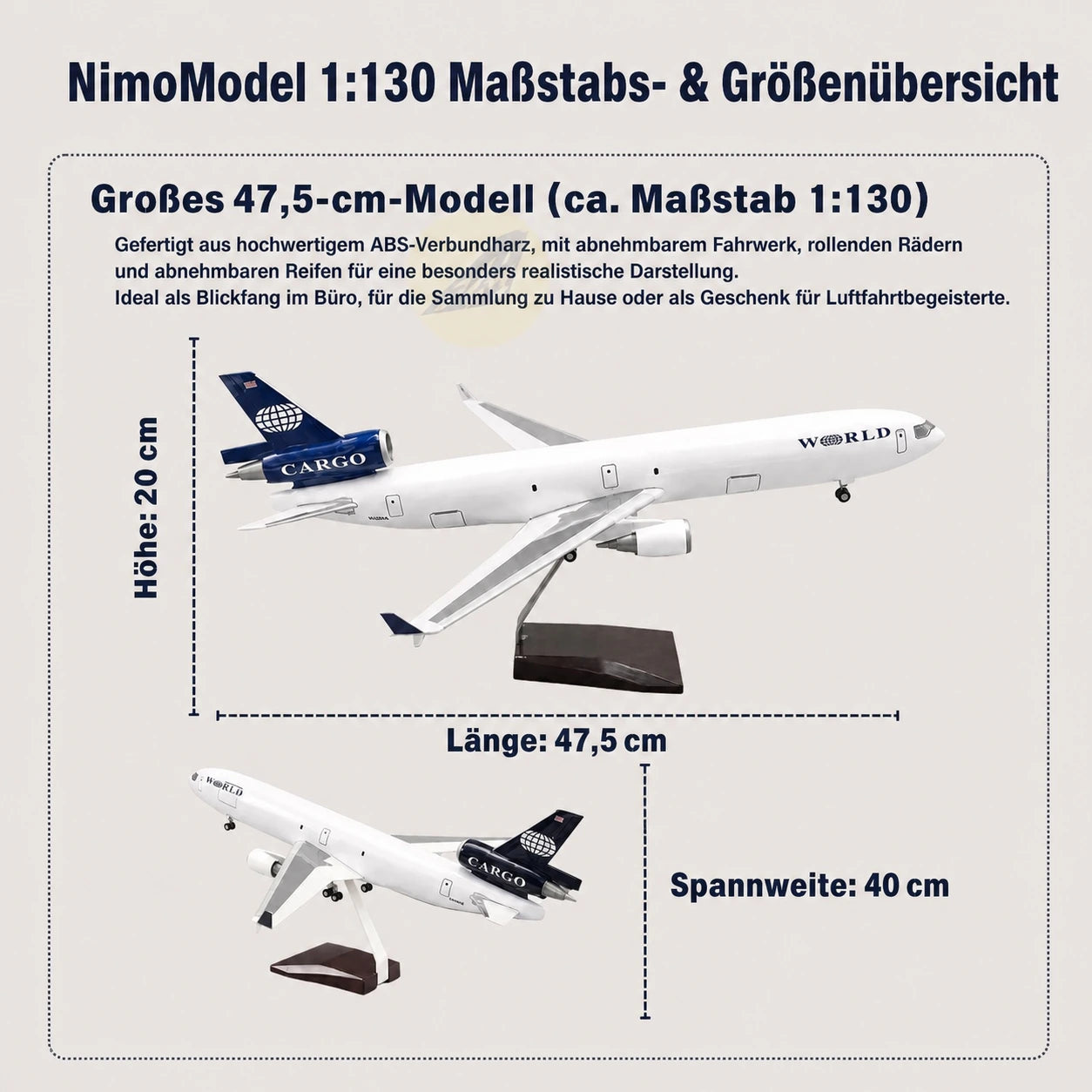 World Airways McDonnell Douglas MD-11 Modell im Maßstab 1:130